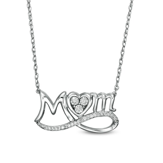 0.04 CT. T.W. Diamond Looped "MOM" and Heart Trio Necklace in Sterling Silver