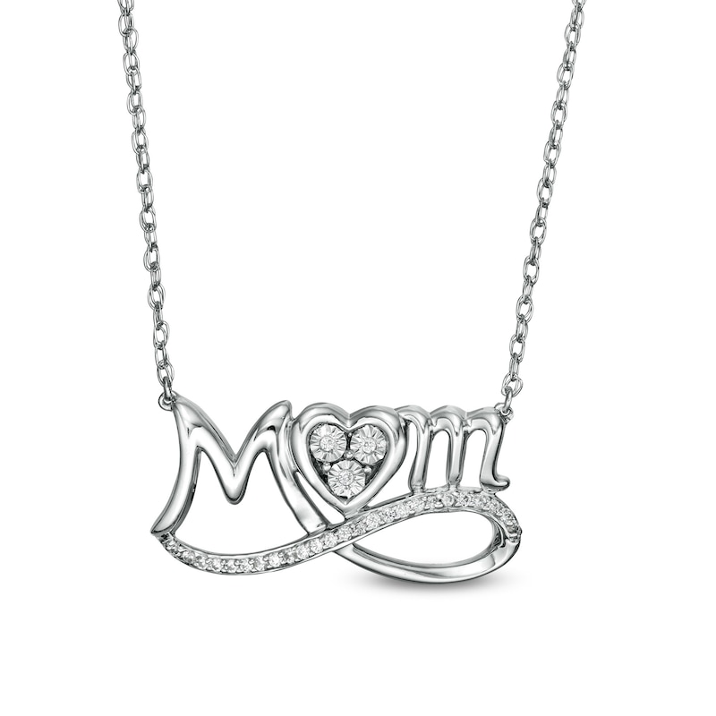 0.04 CT. T.W. Diamond Looped "MOM" and Heart Trio Necklace in Sterling Silver|Peoples Jewellers