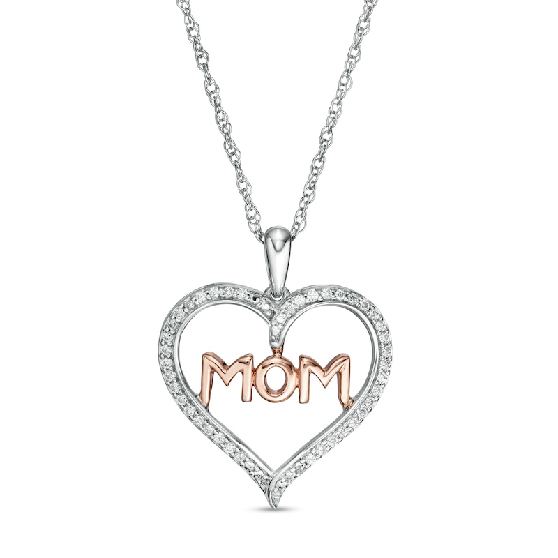 0.18 CT. T.W. Diamond "MOM" in Heart Pendant in Sterling Silver and 10K Rose Gold|Peoples Jewellers