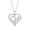 0.18 CT. T.W. Diamond Double Row Heart "MOM" Pendant in Sterling Silver with 10K Rose Gold