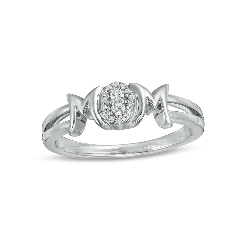 Main Image 1 of 0.065 CT. T.W. Composite Diamond "MOM" Split Shank Ring in Sterling Silver