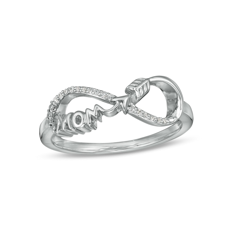 Main Image 1 of 0.04 CT. T.W. Diamond "Mom" Infinity Arrow Ring in Sterling Silver
