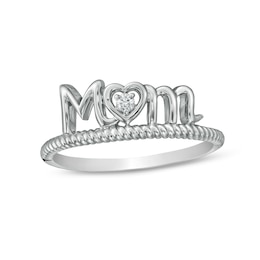 Diamond Accent &quot;Mom&quot; with Heart Twist Ring in Sterling Silver
