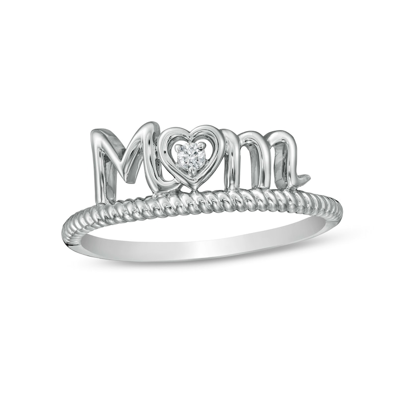 Diamond Accent "Mom" with Heart Twist Ring in Sterling Silver