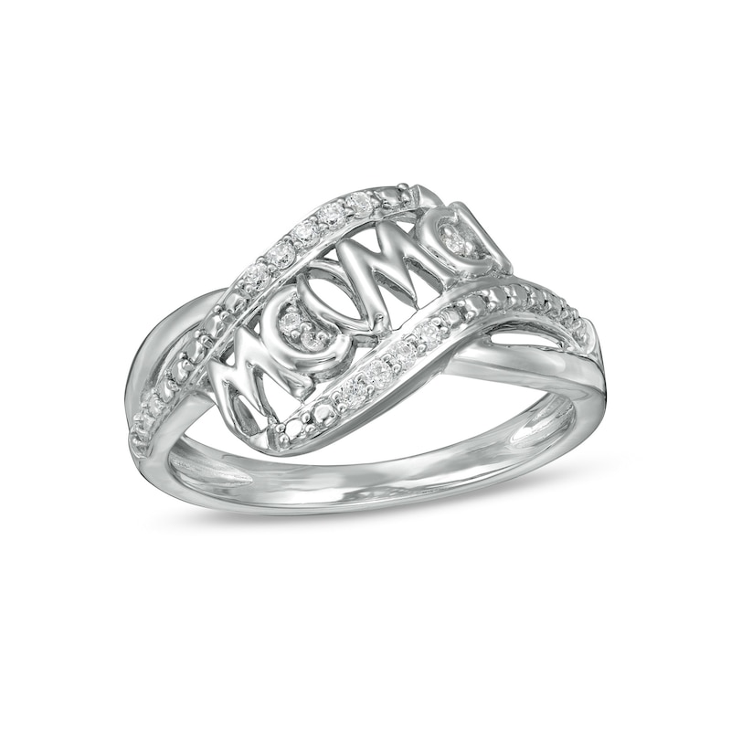Main Image 1 of 0.065 CT. T.W. Diamond "mama" Wave Ring in Sterling Silver
