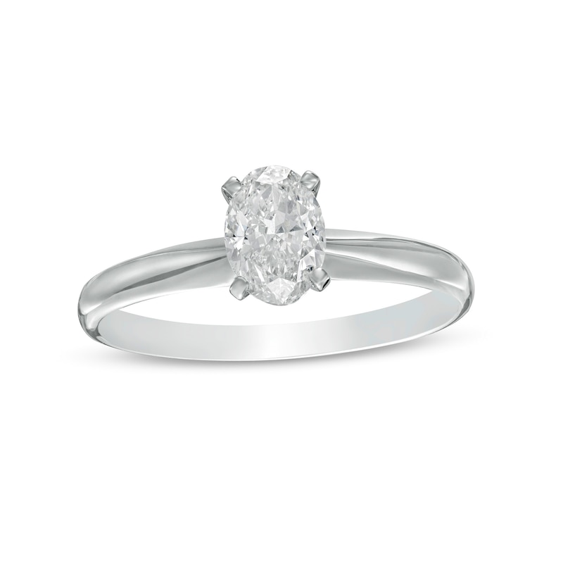 0.70 CT. Certified Oval Diamond Solitaire Engagement Ring in 14K White Gold (I/I1)