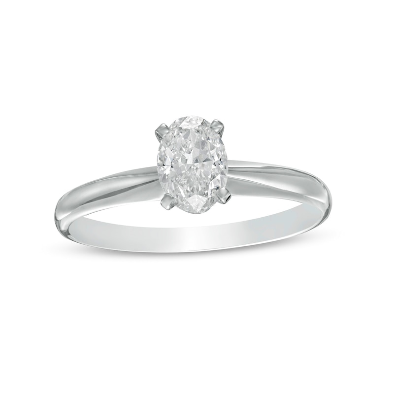 Main Image 1 of 0.70 CT. Certified Oval Diamond Solitaire Engagement Ring in 14K White Gold (I/I1)