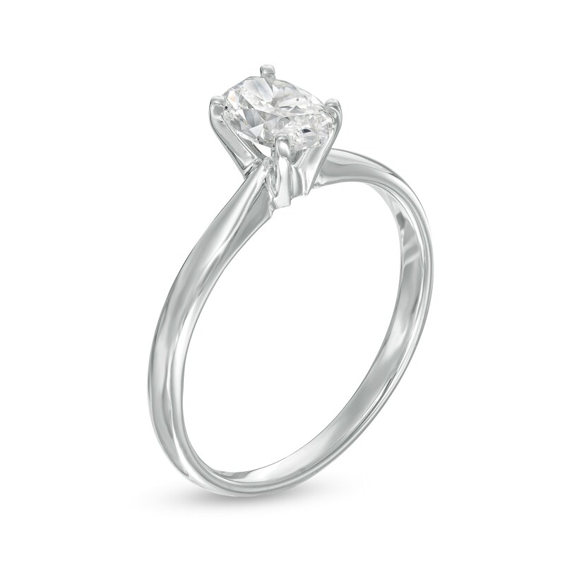Main Image 3 of 0.70 CT. Certified Oval Diamond Solitaire Engagement Ring in 14K White Gold (I/I1)