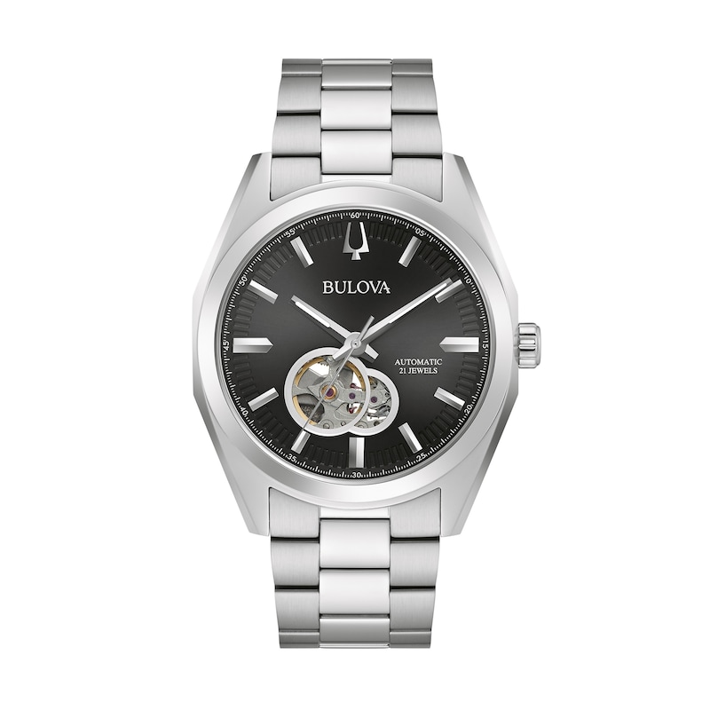 Men's Bulova Surveyor Automatic Watch with Black Skeleton Dial (Model: 96A270)|Peoples Jewellers