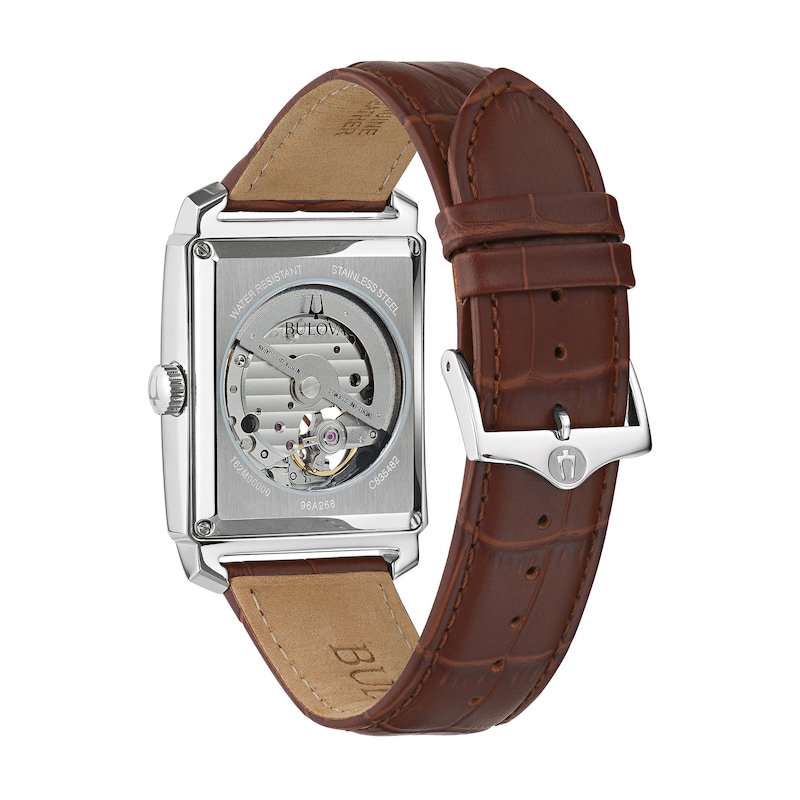 Men's Bulova Sutton Automatic Strap Watch with Rectangular Silver-Tone Skeleton Dial (Model: 96A268)|Peoples Jewellers