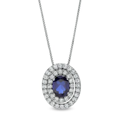 Oval Blue and White Lab-Created Sapphire Convertible Pendant in Sterling Silver