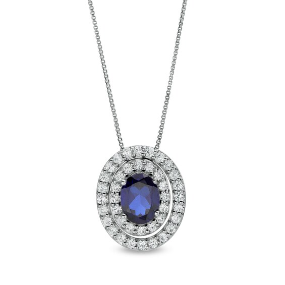 Oval Blue and White Lab-Created Sapphire Convertible Pendant in Sterling Silver