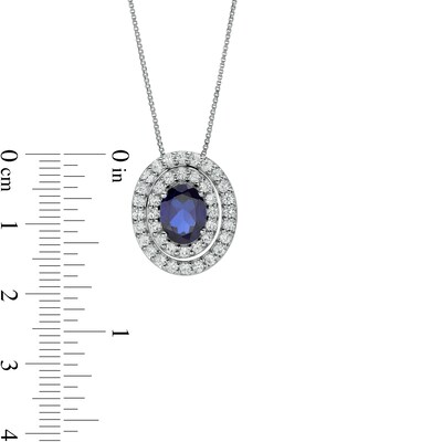 Oval Blue and White Lab-Created Sapphire Convertible Pendant in Sterling Silver