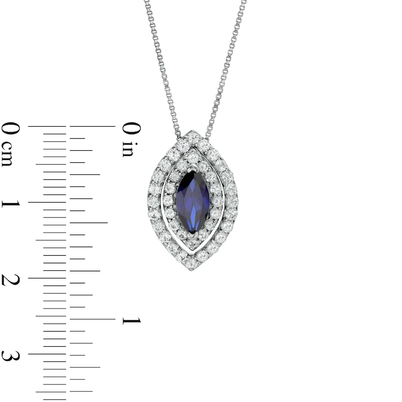 Marquise Blue and White Lab-Created Sapphire Convertible Pendant in Sterling Silver