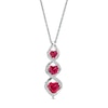 Heart-Shaped Lab-Created Ruby and White Lab-Created Sapphire Linear Trio Pendant in Sterling Silver