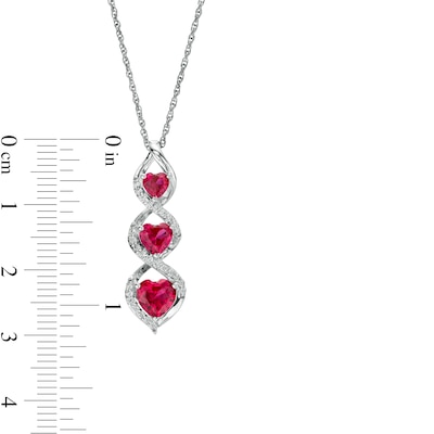 Heart-Shaped Lab-Created Ruby and White Lab-Created Sapphire Linear Trio Pendant in Sterling Silver
