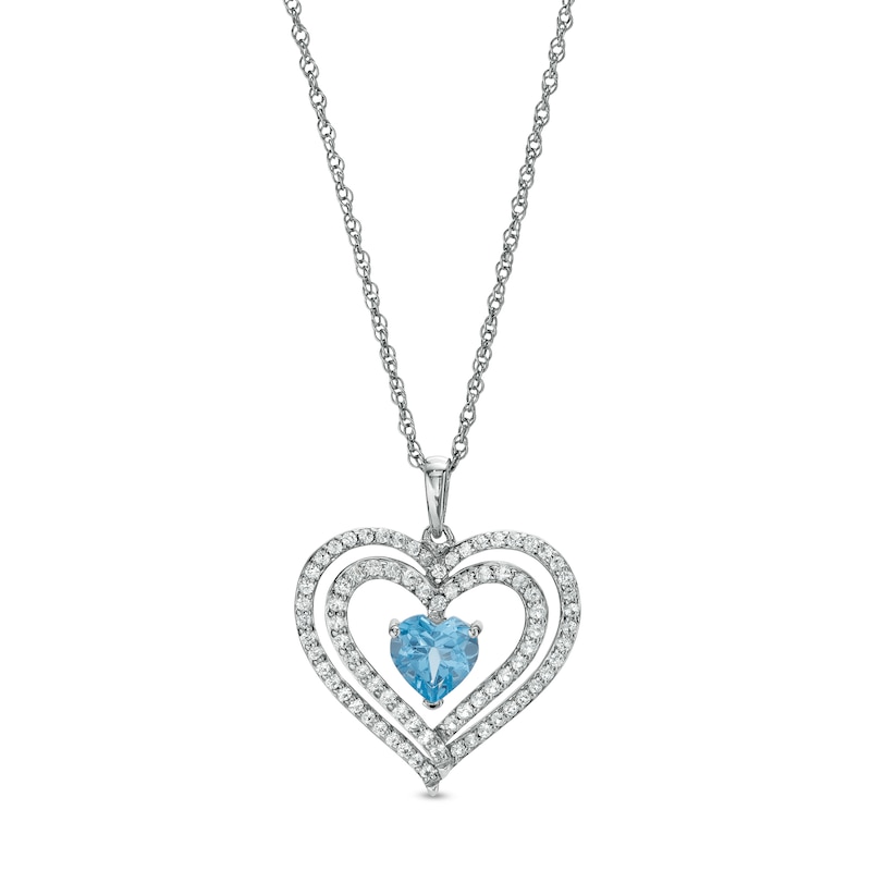 Main Image 1 of 6.0mm Swiss Blue Topaz and White Lab-Created Sapphire Heart Pendant in Sterling Silver