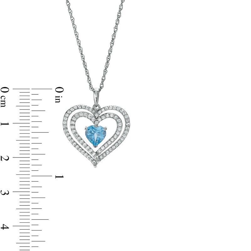 Main Image 3 of 6.0mm Swiss Blue Topaz and White Lab-Created Sapphire Heart Pendant in Sterling Silver