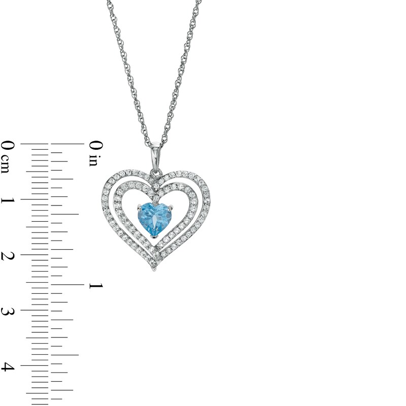 6.0mm Swiss Blue Topaz and White Lab-Created Sapphire Heart Pendant in Sterling Silver