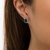 Thumbnail Image 2 of Emerald-Cut Lab-Created Emerald and White Lab-Created Sapphire Cushion Frame Stud Earrings in Sterling Silver