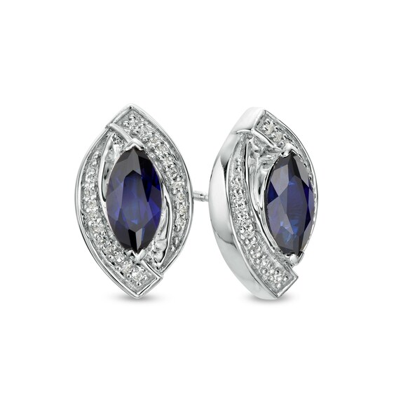 Marquise Blue and White Lab-Created Sapphire Frame Stud Earrings in Sterling Silver