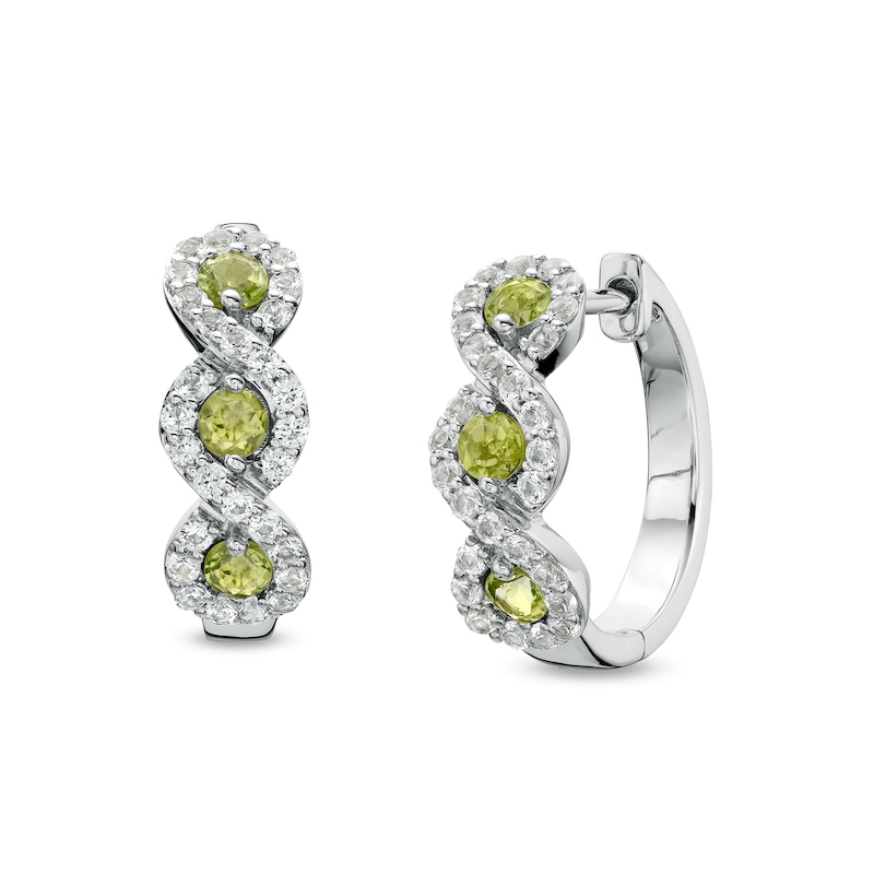 Main Image 1 of Peridot and White Lab-Created Sapphire Cascading Frame Hoop Earrings in Sterling Silver