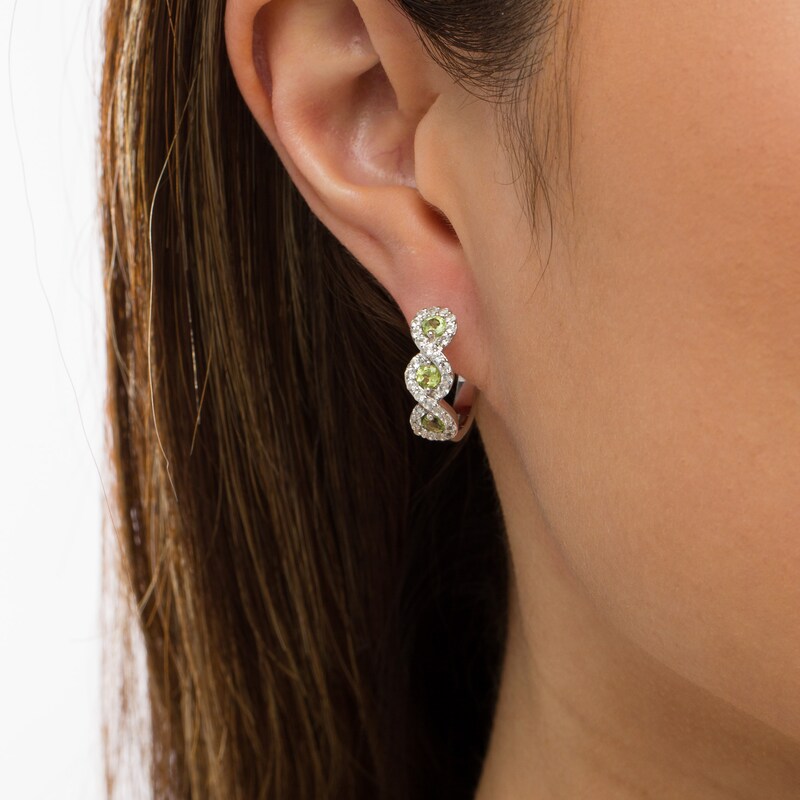 Main Image 2 of Peridot and White Lab-Created Sapphire Cascading Frame Hoop Earrings in Sterling Silver