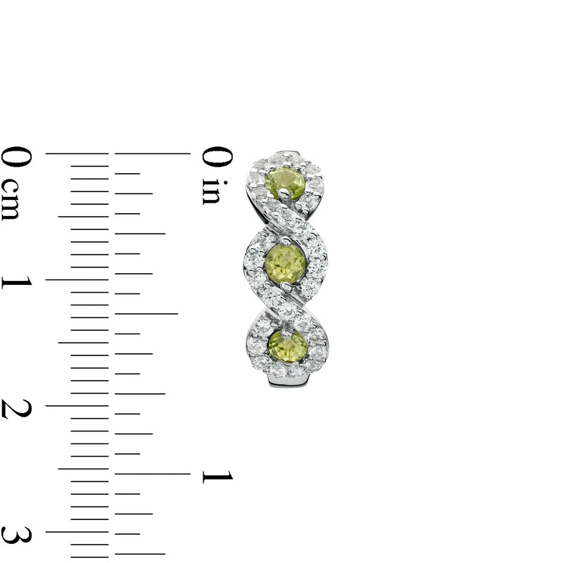 Main Image 3 of Peridot and White Lab-Created Sapphire Cascading Frame Hoop Earrings in Sterling Silver