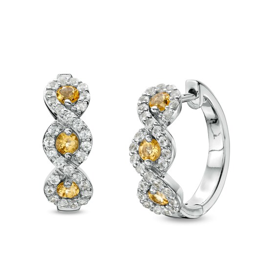 Citrine and White Lab-Created Sapphire Cascading Frame Hoop Earrings in Sterling Silver