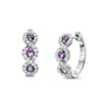 Thumbnail Image 1 of Amethyst and White Lab-Created Sapphire Cascading Frame Hoop Earrings in Sterling Silver