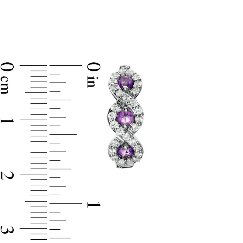Main Image 3 of Amethyst and White Lab-Created Sapphire Cascading Frame Hoop Earrings in Sterling Silver