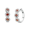 Thumbnail Image 1 of Garnet and White Lab-Created Sapphire Cascading Frame Hoop Earrings in Sterling Silver