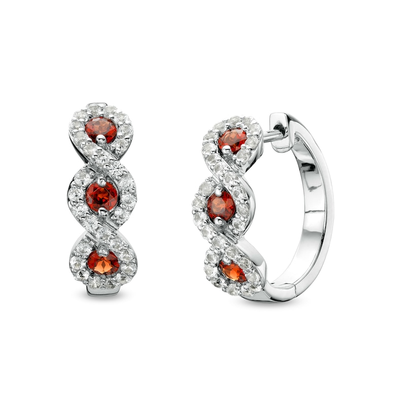 Main Image 1 of Garnet and White Lab-Created Sapphire Cascading Frame Hoop Earrings in Sterling Silver