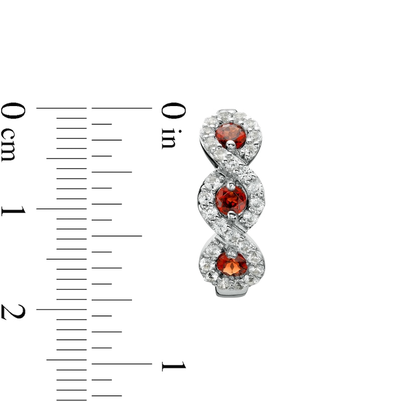 Main Image 3 of Garnet and White Lab-Created Sapphire Cascading Frame Hoop Earrings in Sterling Silver