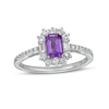 Thumbnail Image 0 of Emerald-Cut Amethyst and White Lab-Created Sapphire Ornate Frame Ring in Sterling Silver