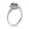 Thumbnail Image 2 of Emerald-Cut Amethyst and White Lab-Created Sapphire Ornate Frame Ring in Sterling Silver