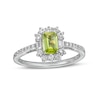 Thumbnail Image 0 of Emerald-Cut Peridot and White Lab-Created Sapphire Ornate Frame Ring in Sterling Silver