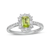 Thumbnail Image 1 of Emerald-Cut Peridot and White Lab-Created Sapphire Ornate Frame Ring in Sterling Silver