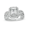 Thumbnail Image 0 of Emerald-Cut White Lab-Created Sapphire Frame Multi-Row Shank Ring in Sterling Silver
