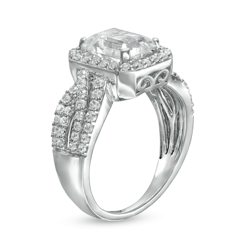 Emerald-Cut White Lab-Created Sapphire Frame Multi-Row Shank Ring in Sterling Silver