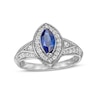 Thumbnail Image 0 of Marquise Blue and White Lab-Created Sapphire Frame Ring in Sterling Silver