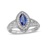 Thumbnail Image 0 of Marquise Blue and White Lab-Created Sapphire Frame Ring in Sterling Silver