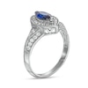 Thumbnail Image 2 of Marquise Blue and White Lab-Created Sapphire Frame Ring in Sterling Silver