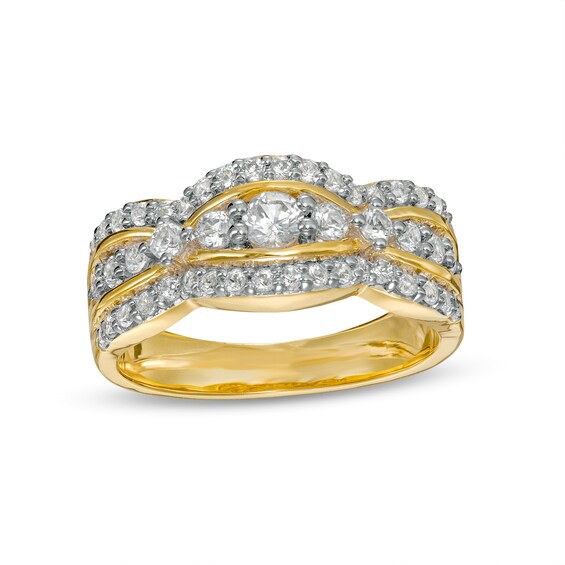 White Lab-Created Sapphire Cinched Row Ring in Sterling Silver with 14K Gold Plate