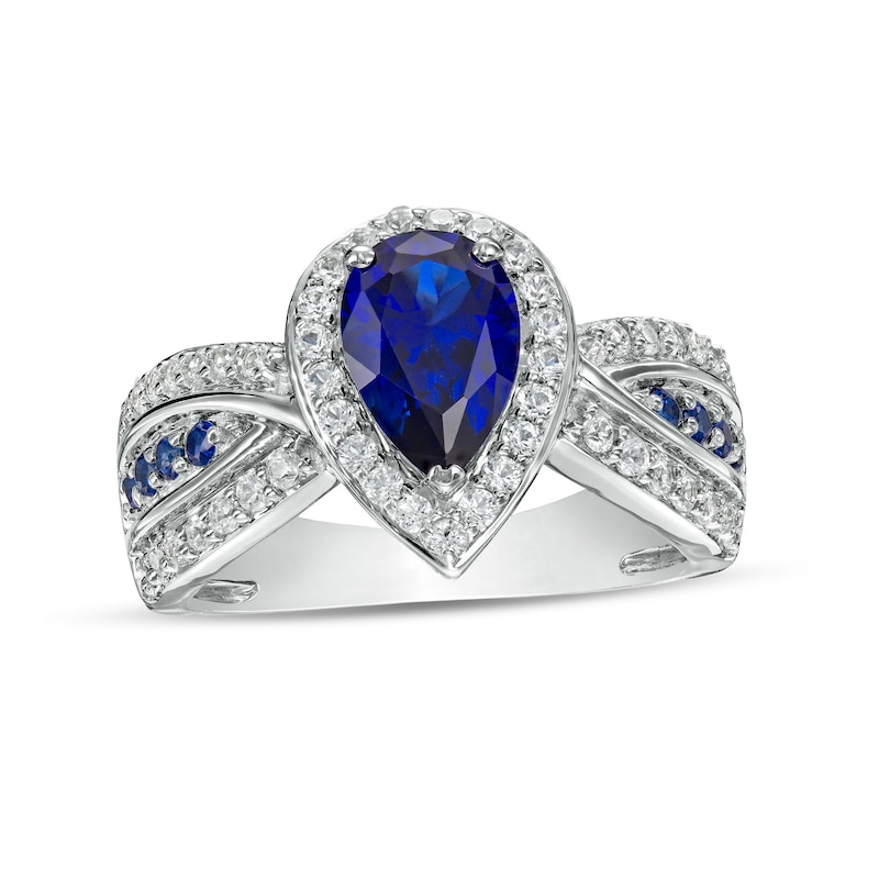 Pear-Shaped Blue and White Lab-Created Sapphire Frame Ring in Sterling Silver|Peoples Jewellers