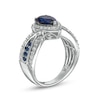 Pear-Shaped Blue and White Lab-Created Sapphire Frame Ring in Sterling Silver