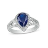 Thumbnail Image 0 of Pear-Shaped Blue and White Lab-Created Sapphire Frame Split Shank Ring in Sterling Silver