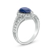 Thumbnail Image 2 of Pear-Shaped Blue and White Lab-Created Sapphire Frame Split Shank Ring in Sterling Silver