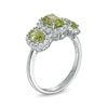 Thumbnail Image 3 of Oval Peridot and White Lab-Created Sapphire Frame Three Stone Ring in Sterling Silver