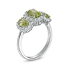 Thumbnail Image 2 of Oval Peridot and White Lab-Created Sapphire Frame Three Stone Ring in Sterling Silver